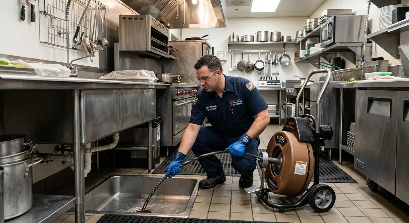 Commercial drain cleaning service in a restaurant kitchen in Lake Butler